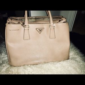 Nude Beige Saffiano Double ZIP Prada Bag